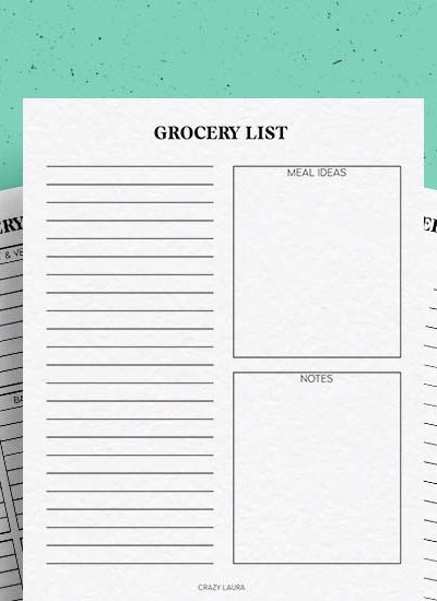 blank grocery list page inserts