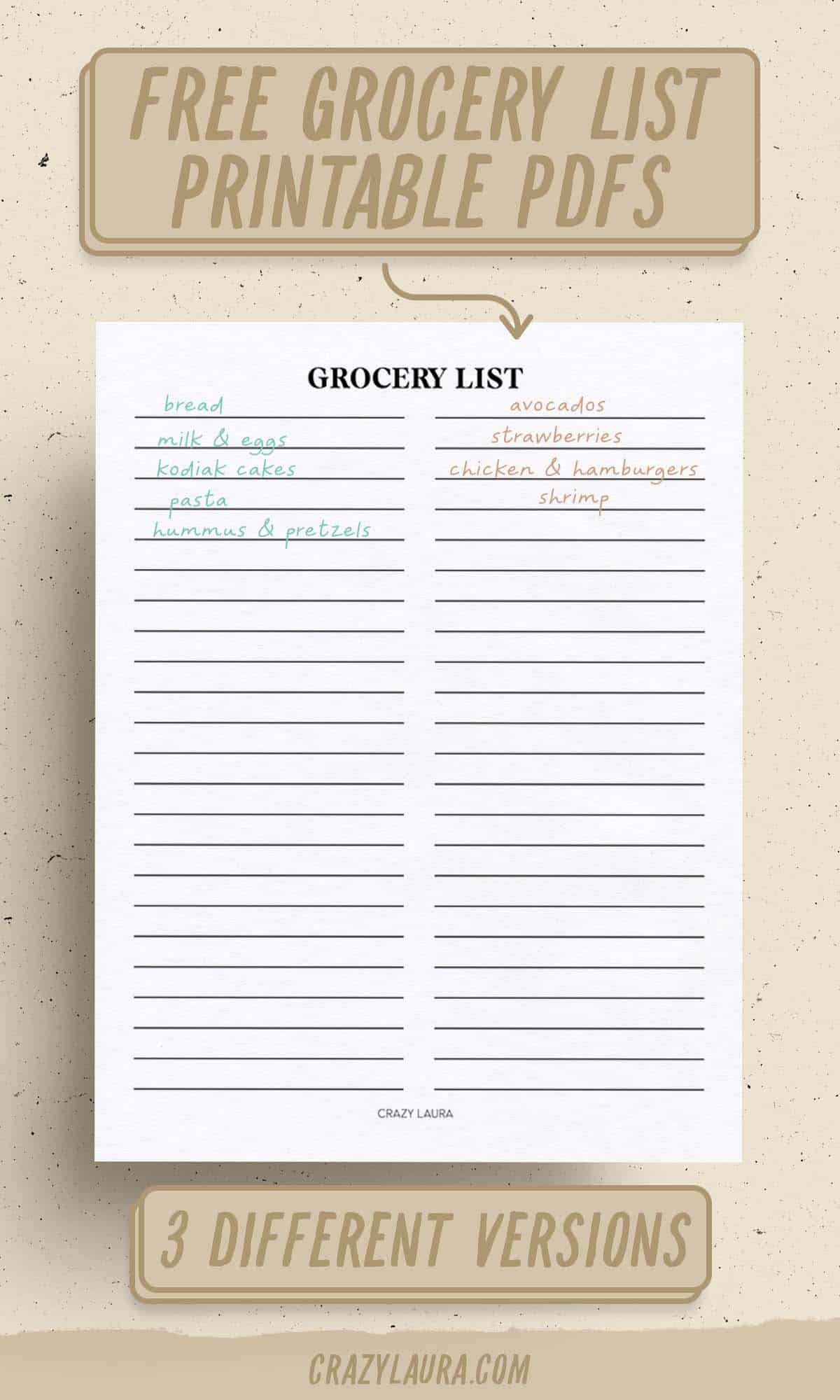 planner printable grocery list for free