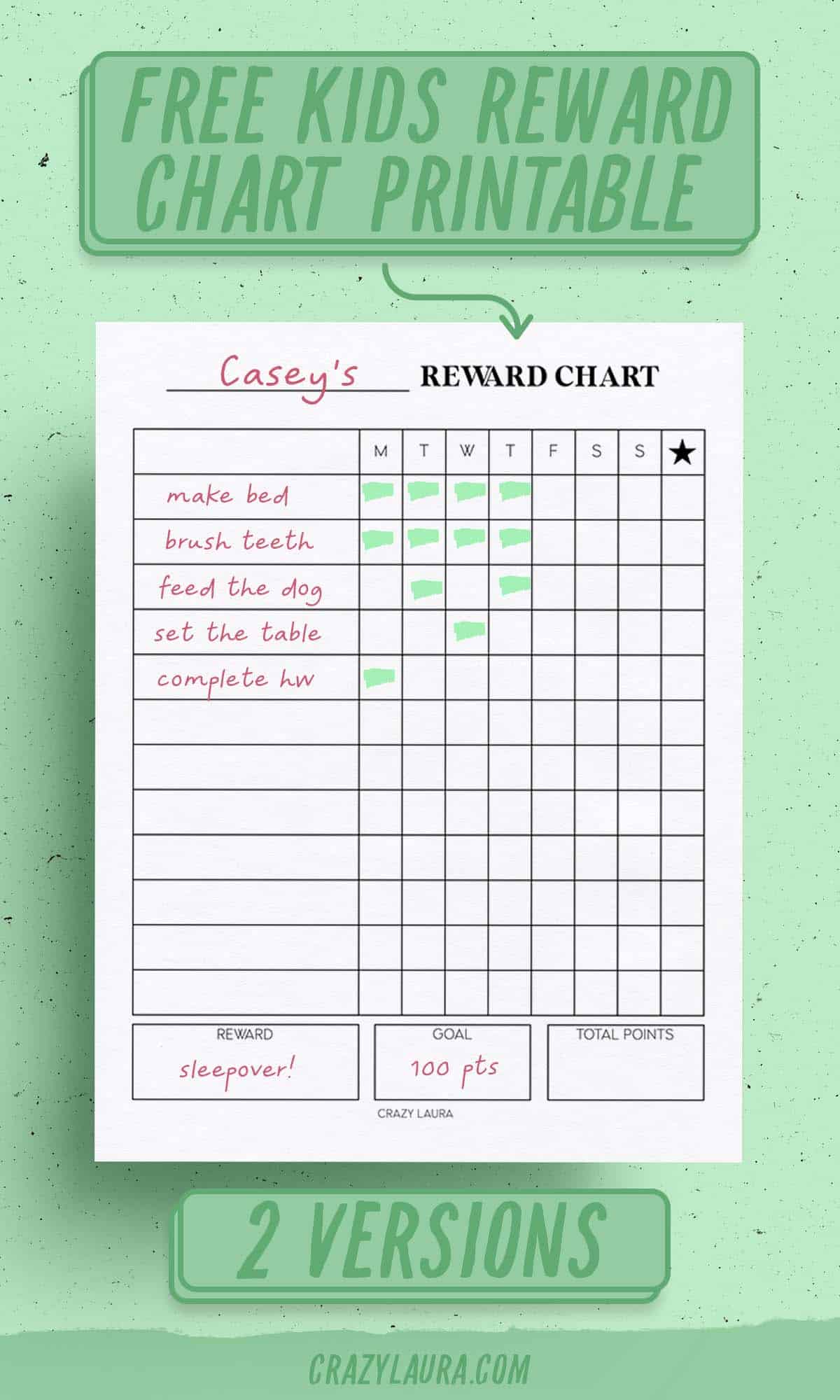 reward chart printable for kids