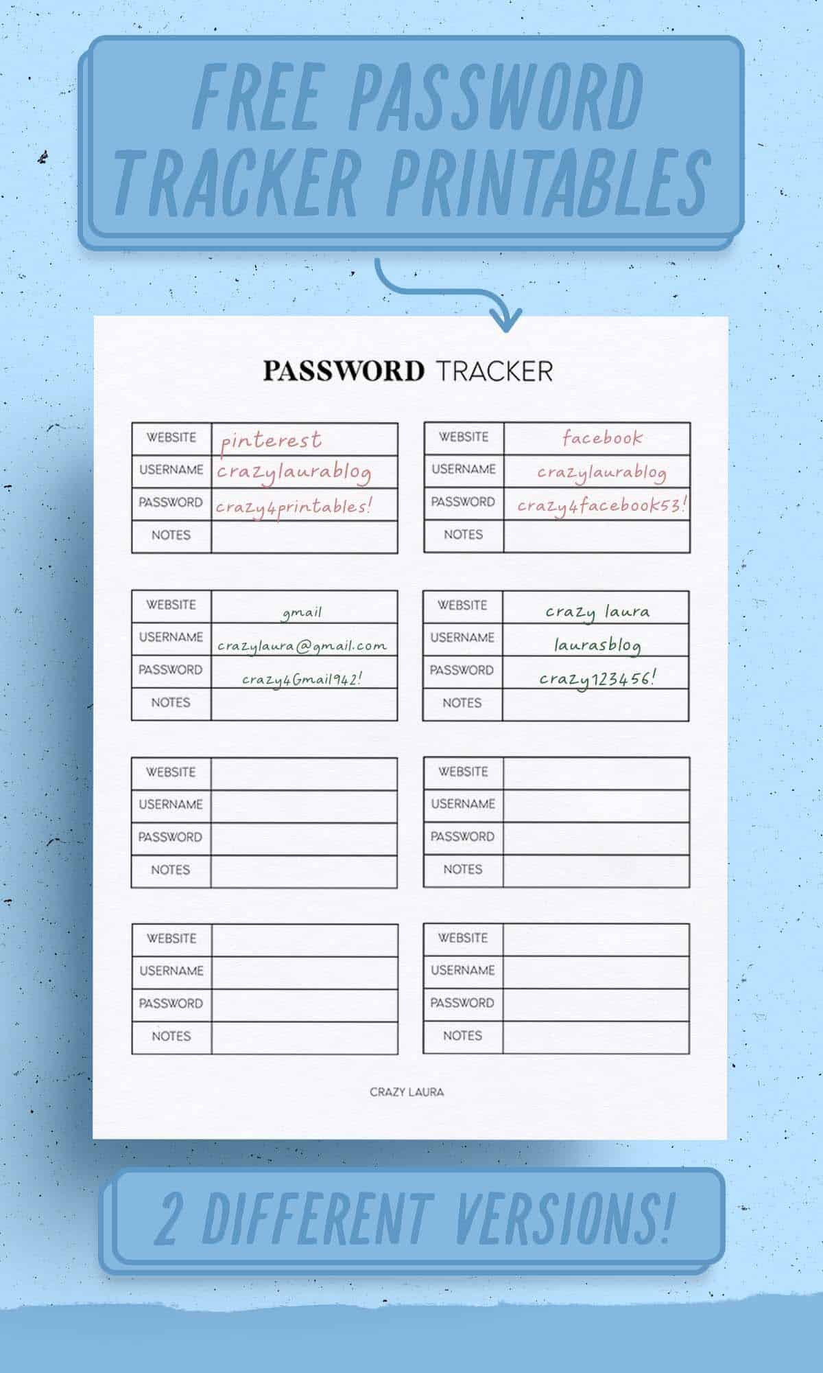 free password log printable