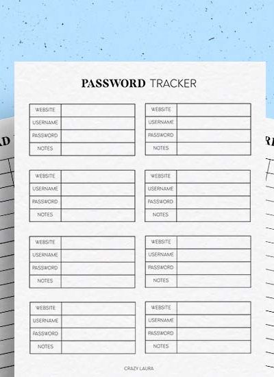 blank password tracker page inserts