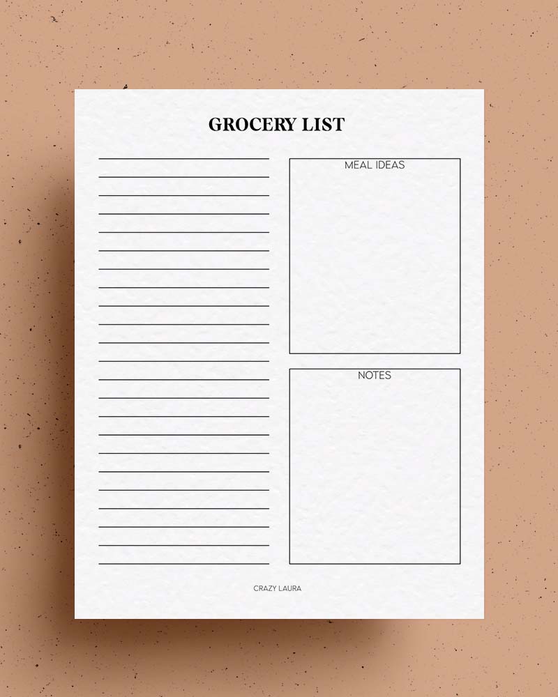 blank grocery list pdf sheets