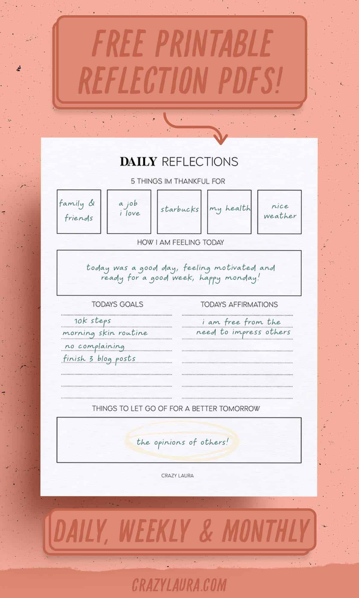 free printable reflection pages