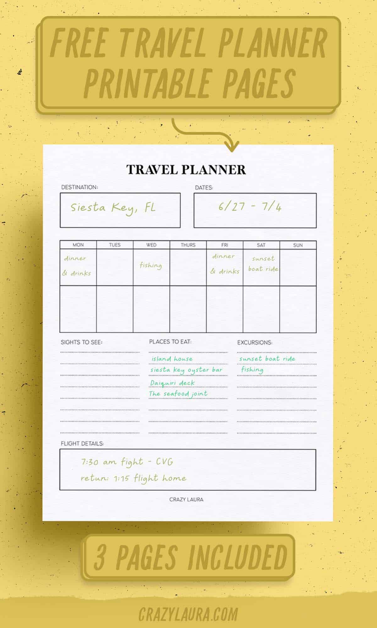 free travel planner printable inserts
