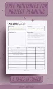 Free Project Planner Printable &amp; Overview PDF Sheets - Crazy Laura
