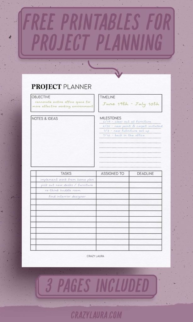 Free Project Planner Printable &amp; Overview PDF Sheets - Crazy Laura