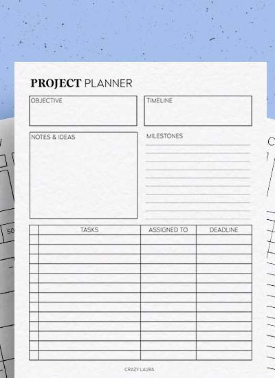 blank project planner page inserts