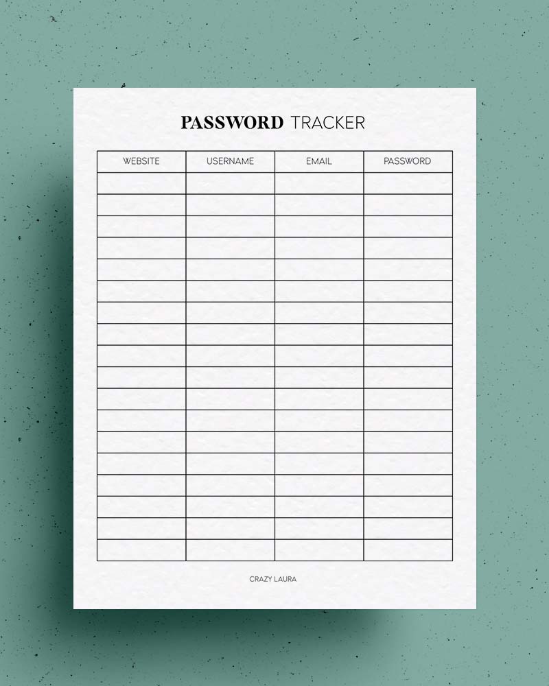 simple password tracker printable