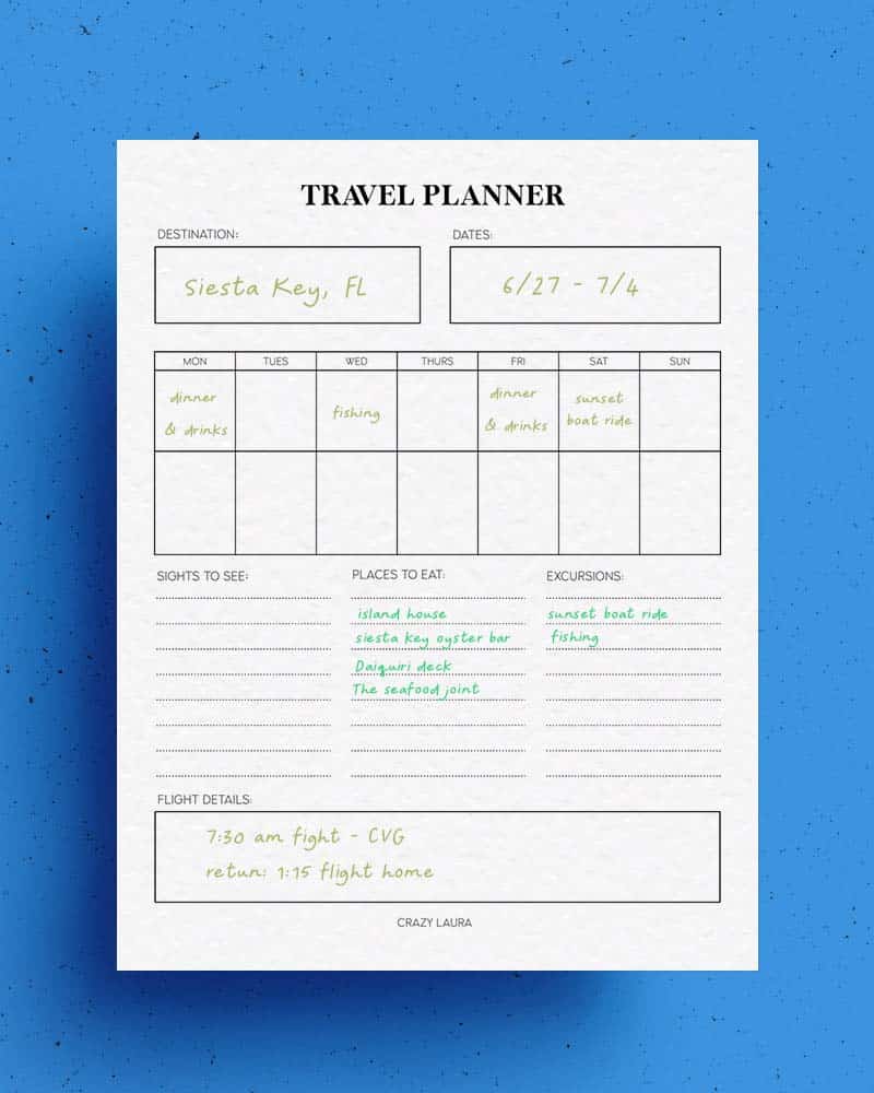printable travel planner