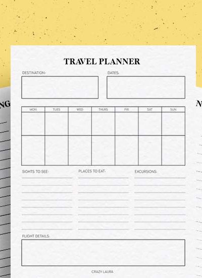 travel itinerary printable page
