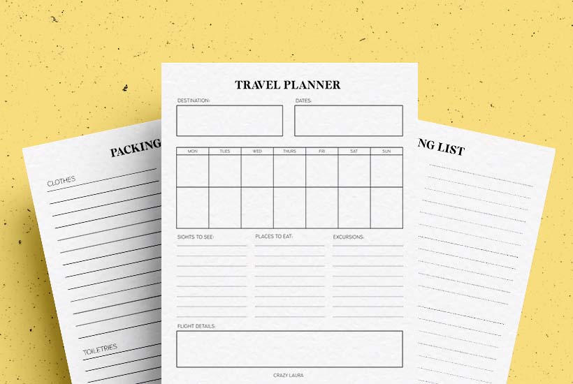 Free Travel Planner Printable & Packing List Tracker Sheets