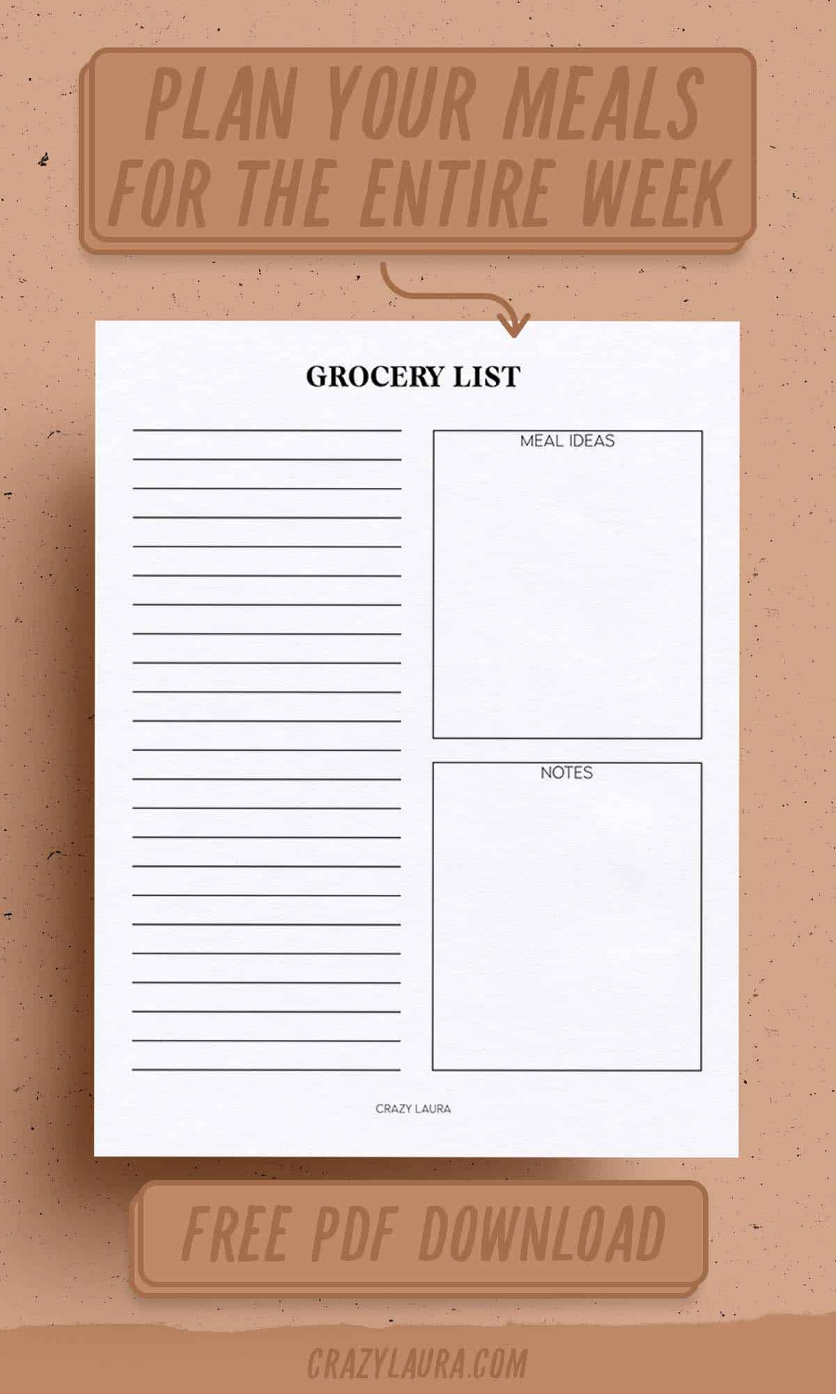 grocery list with meal planner printable
