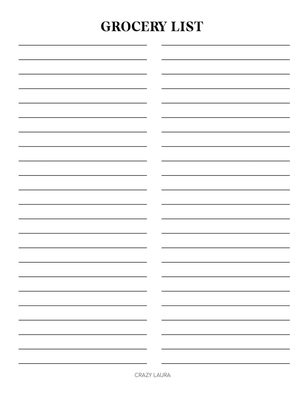 simple printable grocery list