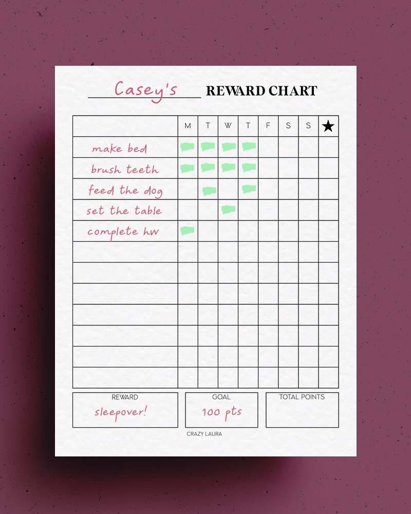 blank chore chart for kids