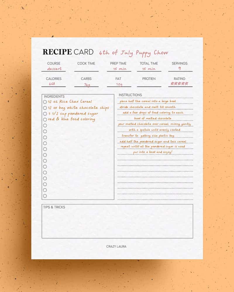 blank large recipe page inserts