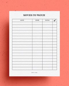 Free TV Series &amp; Movie Tracker Printable PDF Sheets - Crazy Laura