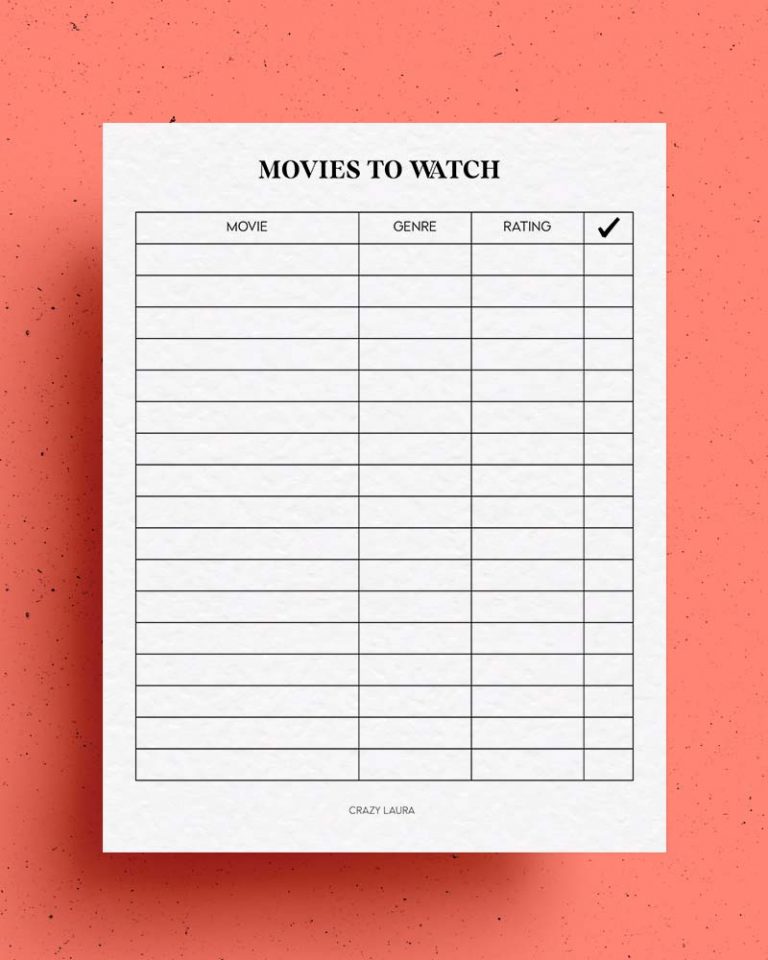Free TV Series &amp; Movie Tracker Printable PDF Sheets - Crazy Laura