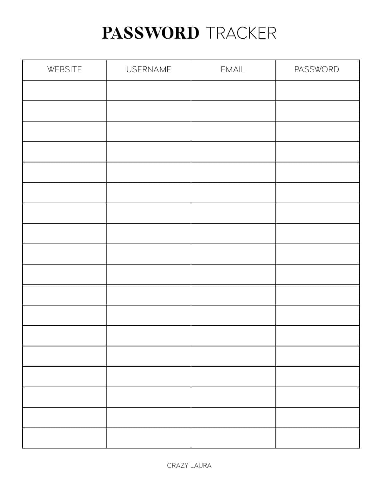 free printable log for passwords