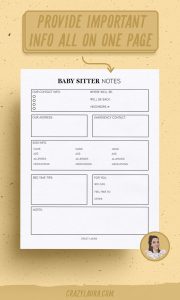 Free Babysitter Printable &amp; Emergency Contact Pages - Crazy Laura