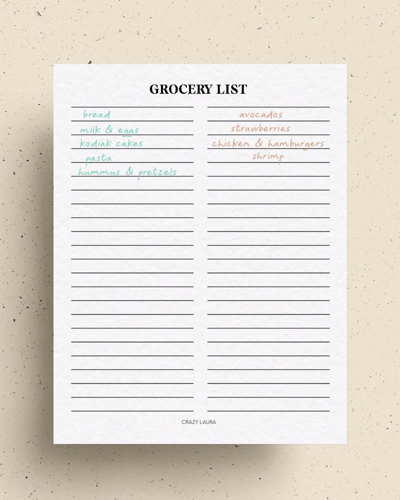 shopping tracker printable for food