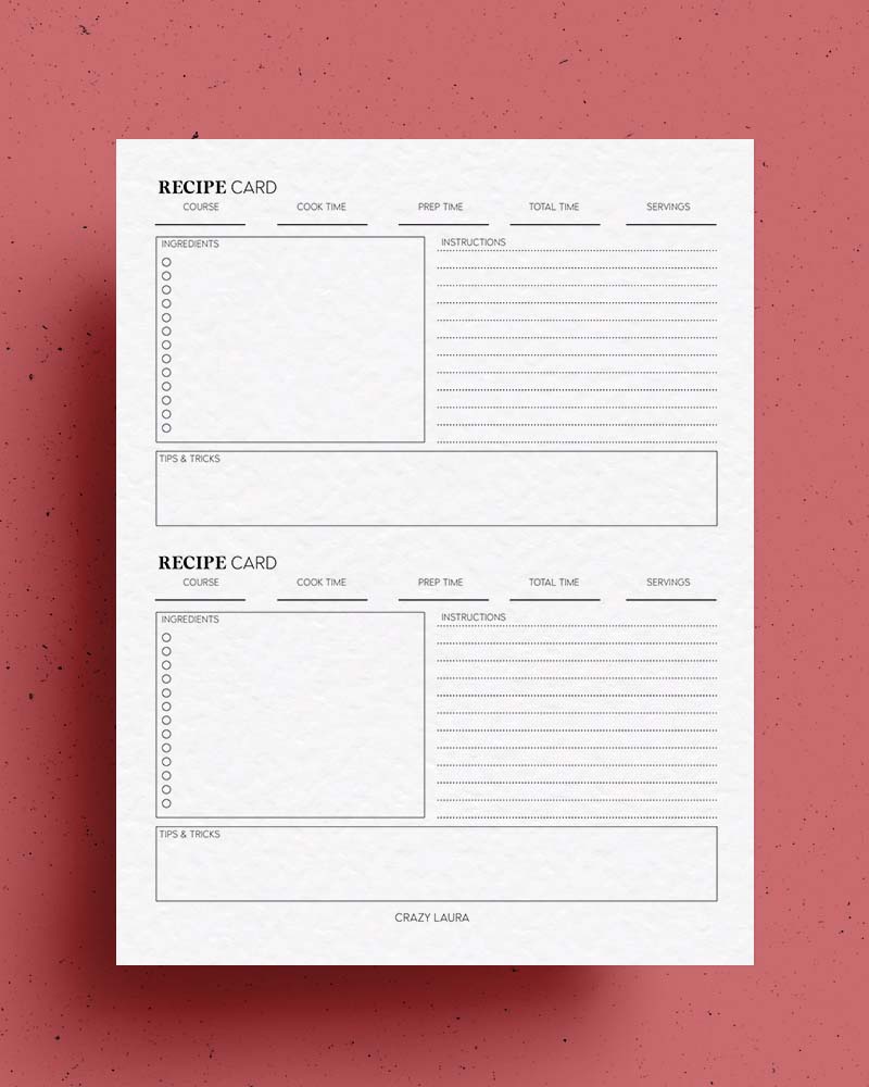simple blank recipe card printables