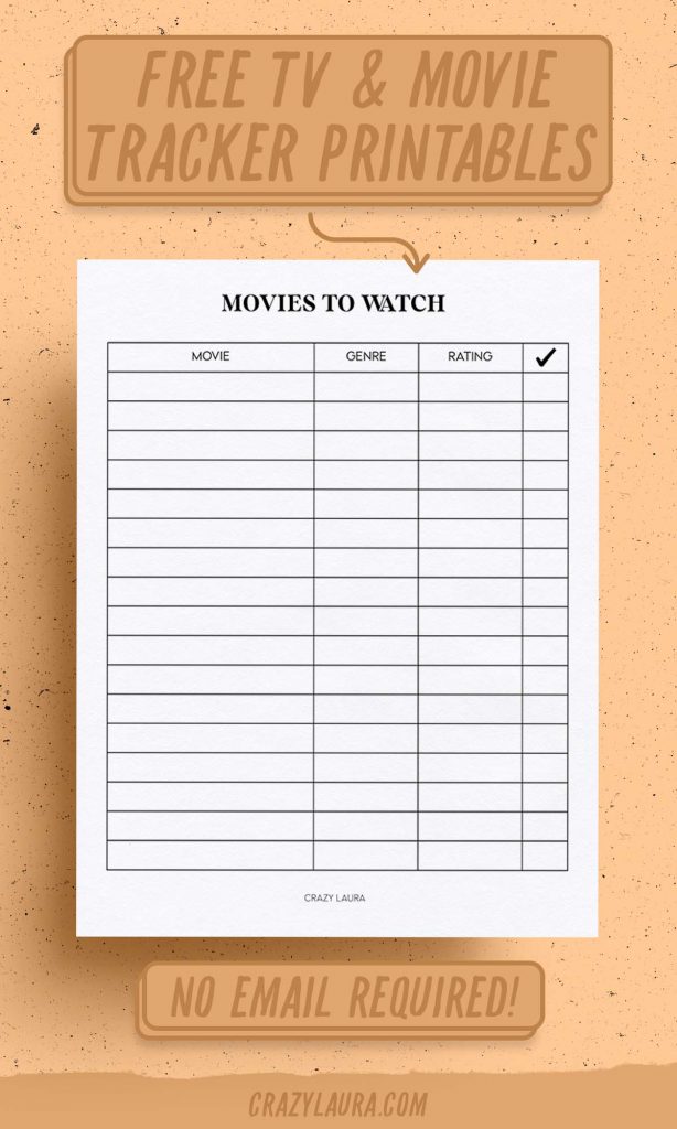 Free TV Series &amp; Movie Tracker Printable PDF Sheets - Crazy Laura