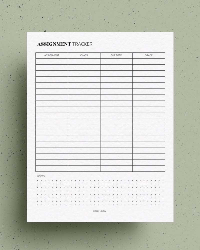 student assignment tracker printable