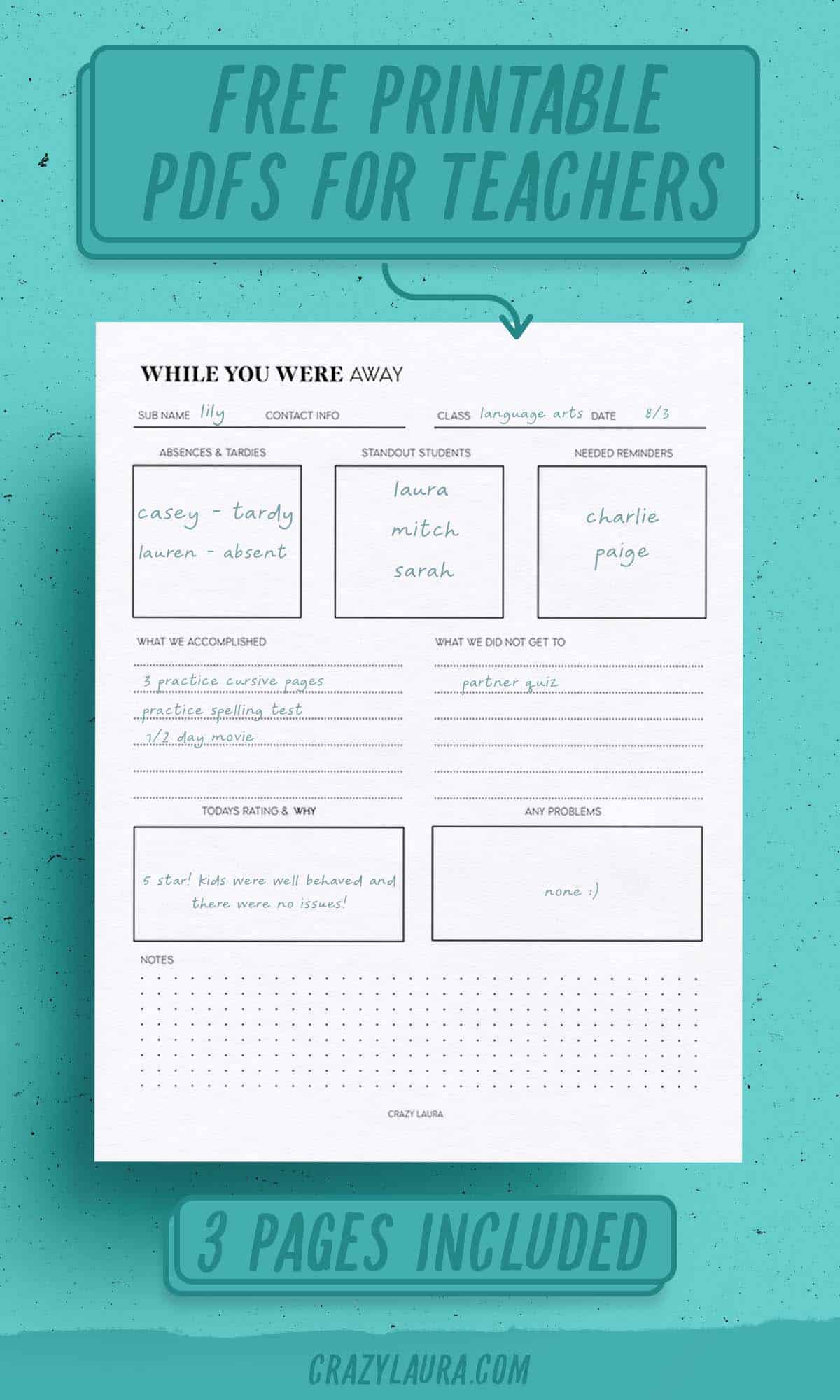 free printable pages for teachers