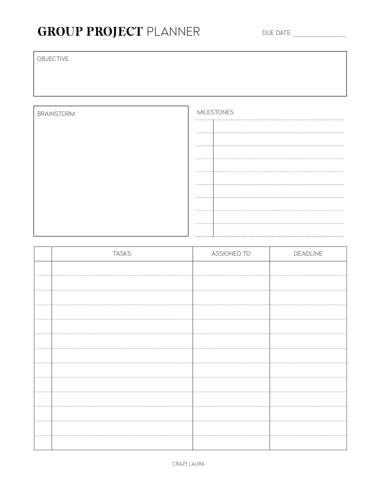 printable group project planner page