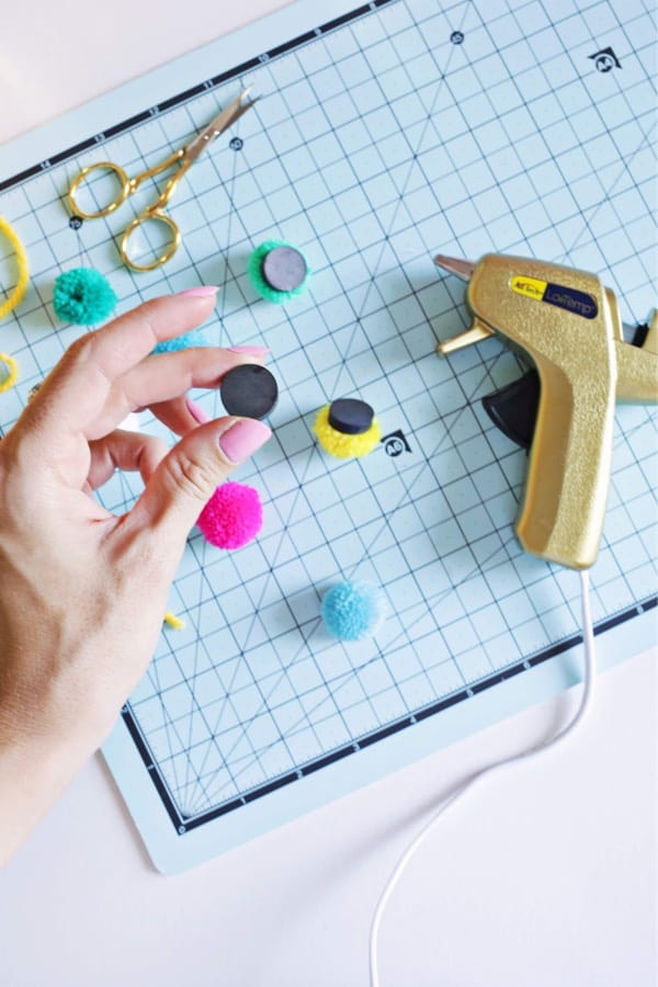 easy to make magnets with pom poms