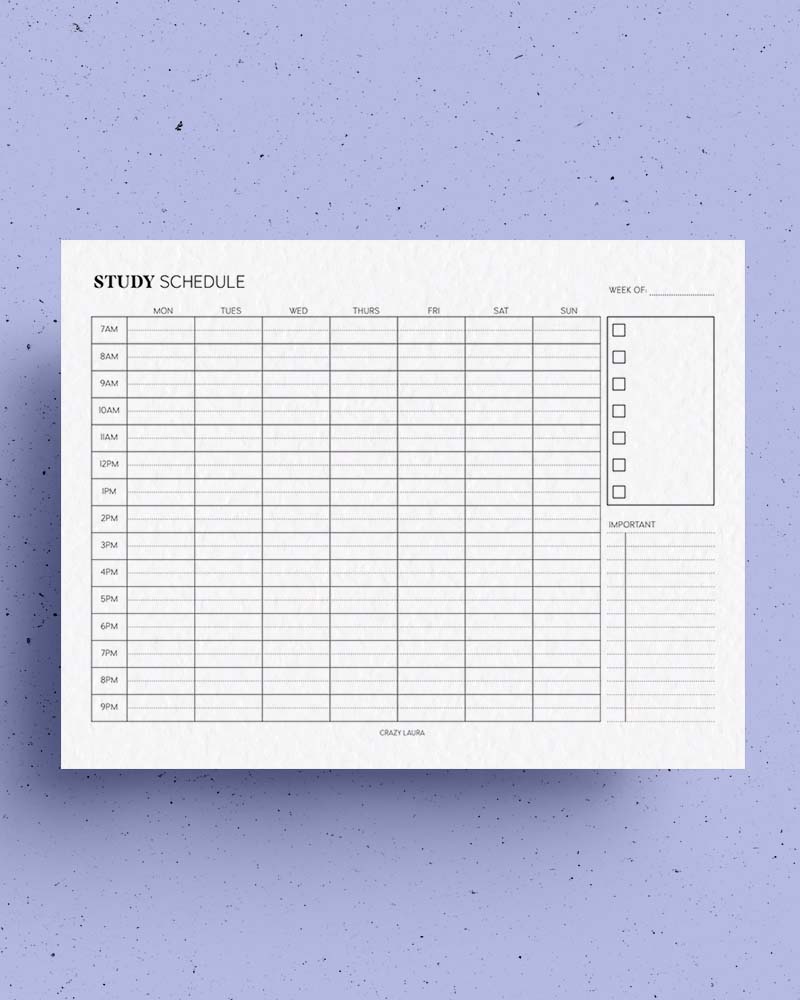 study tracker printable page insert
