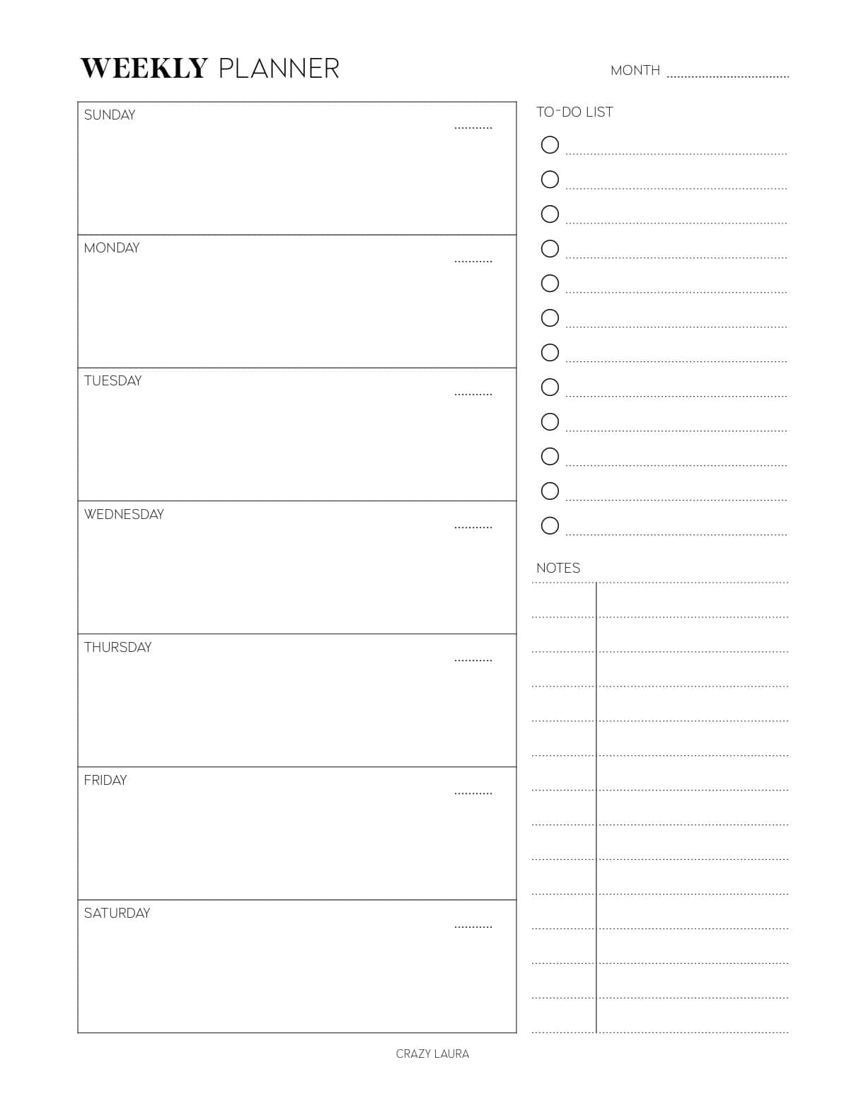 blank weekly calendar printable