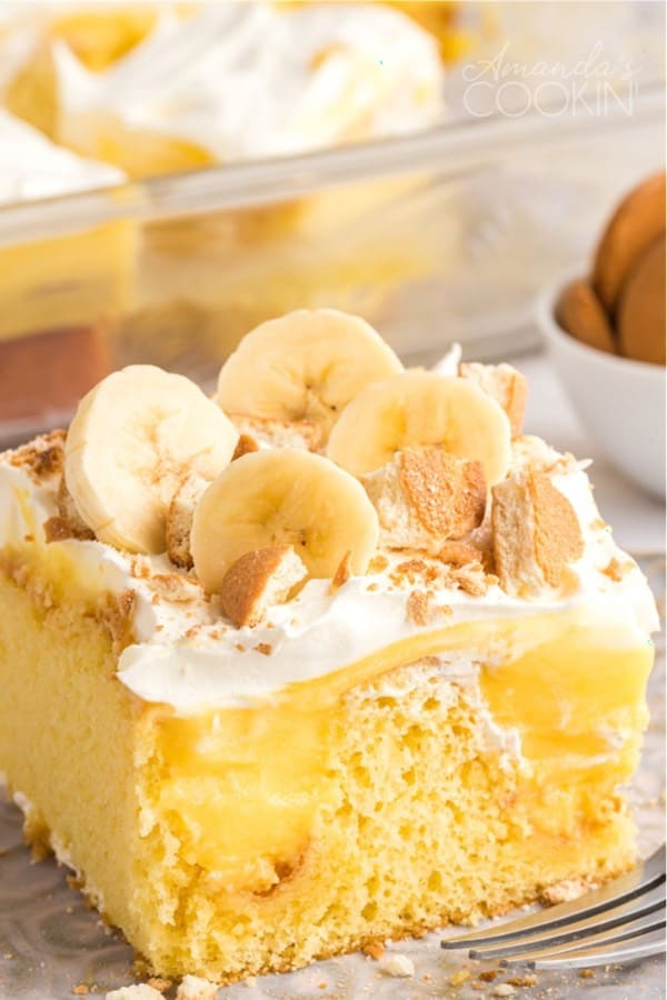 sheet cake with banana pudding poke filling