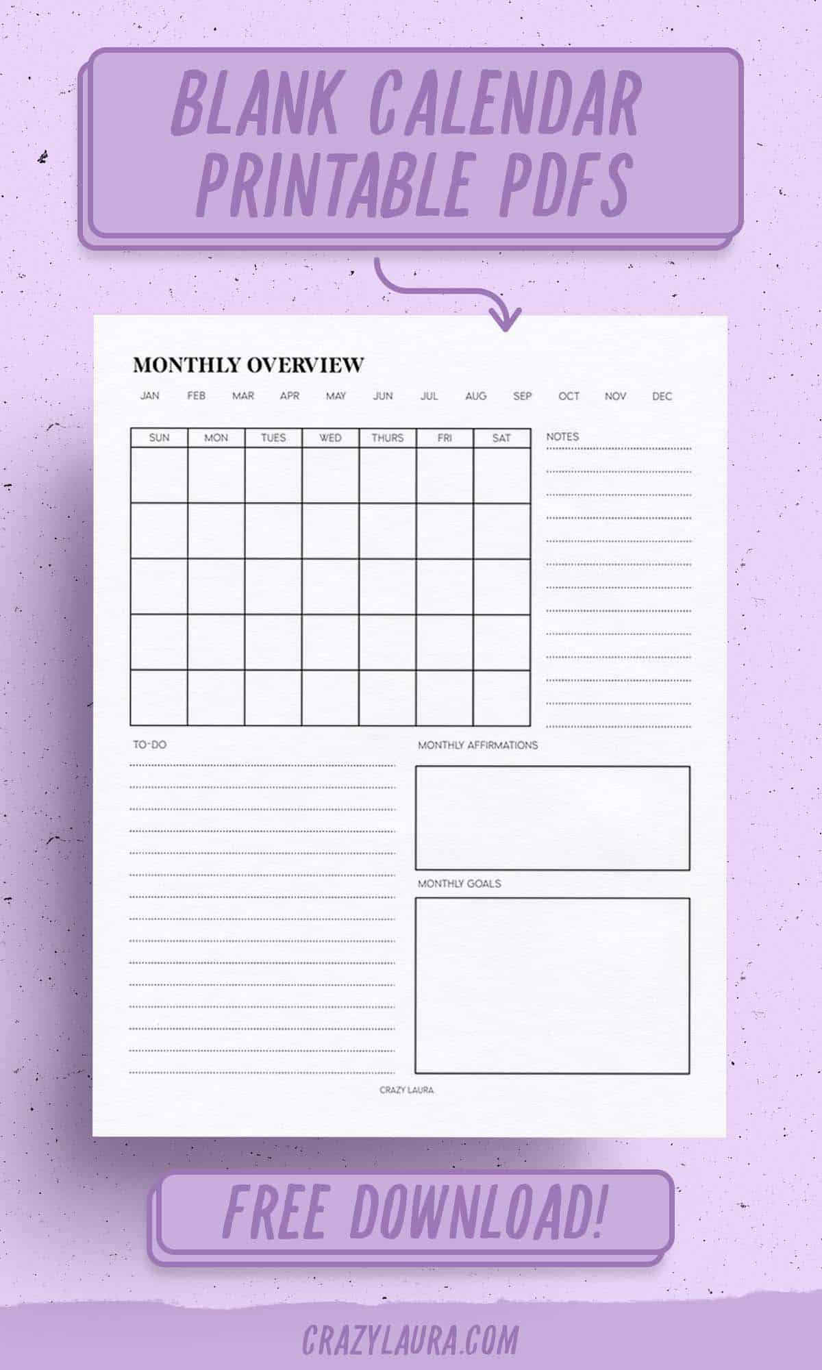 free printable monthly calendars