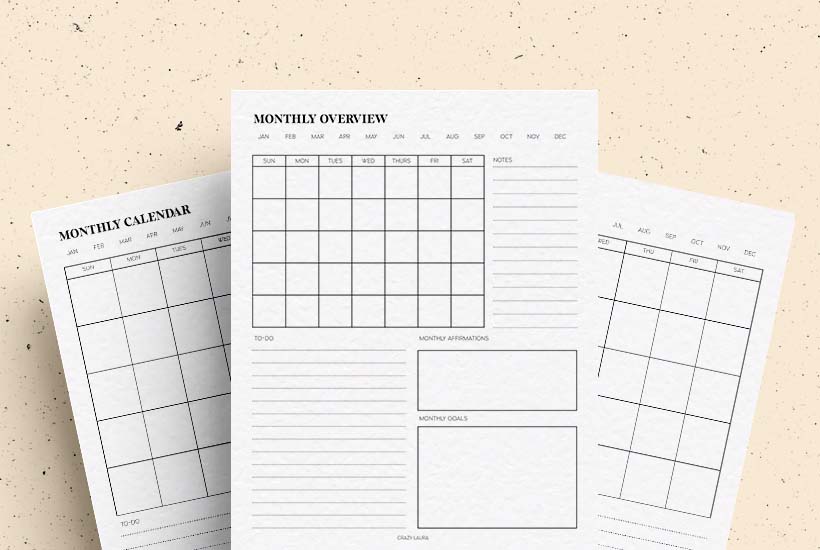 Free Monthly Calendar Overview Printable & Blank Version