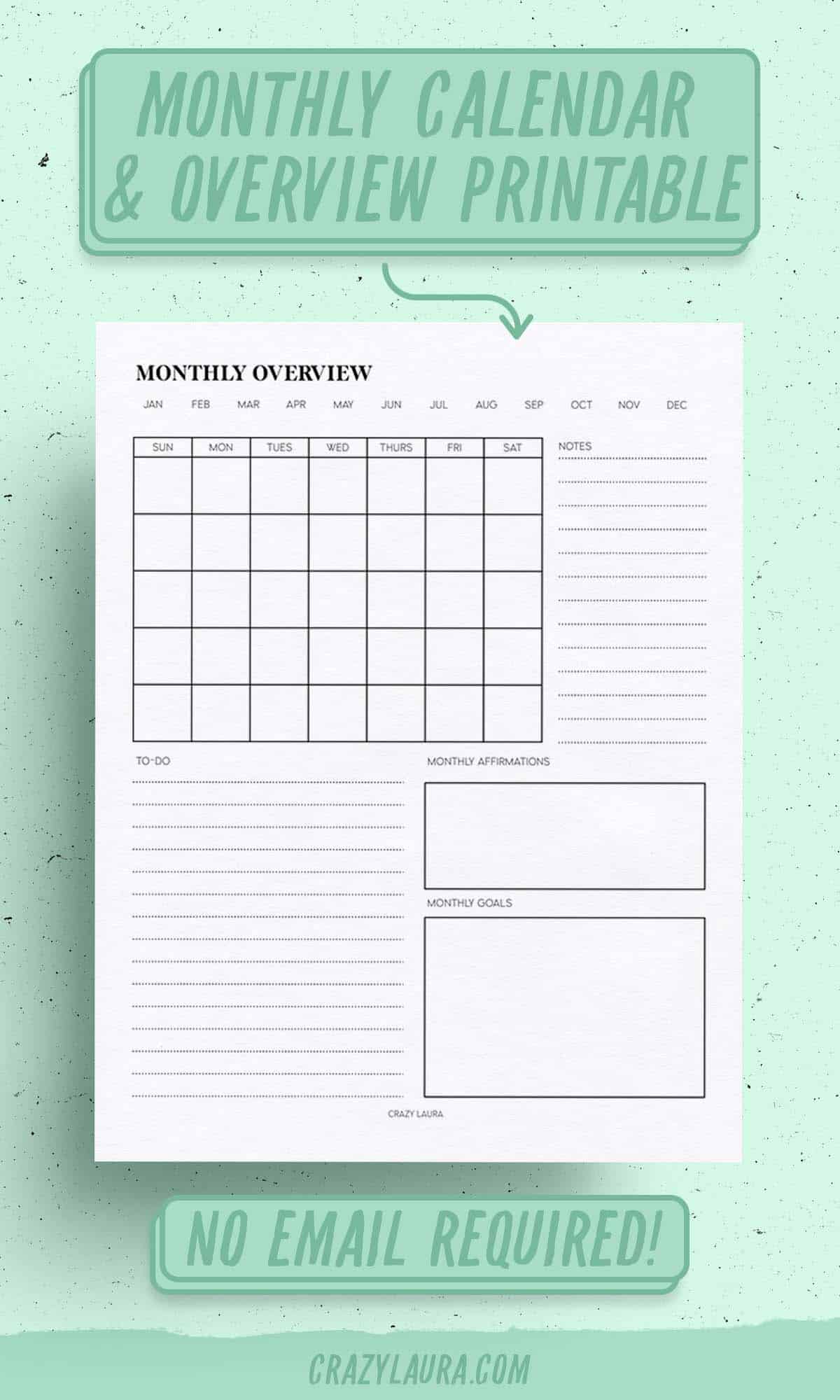 blank calendar overview to print