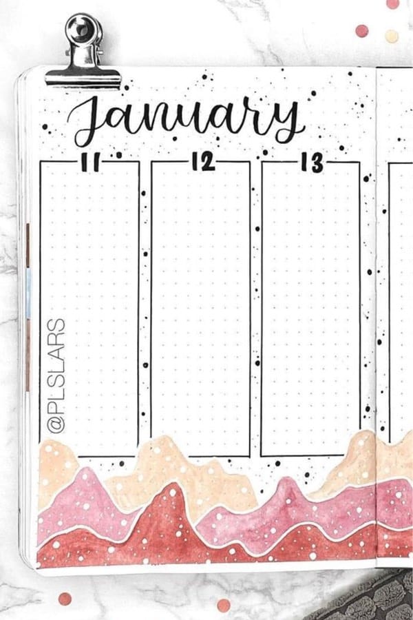 winter theme vertical bullet journal page