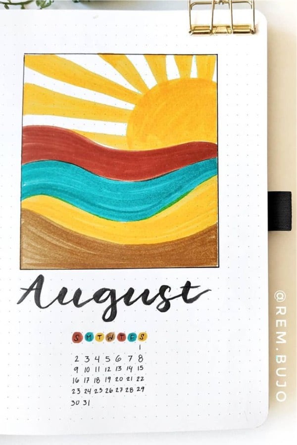 colorful bujo cover with sun doodle