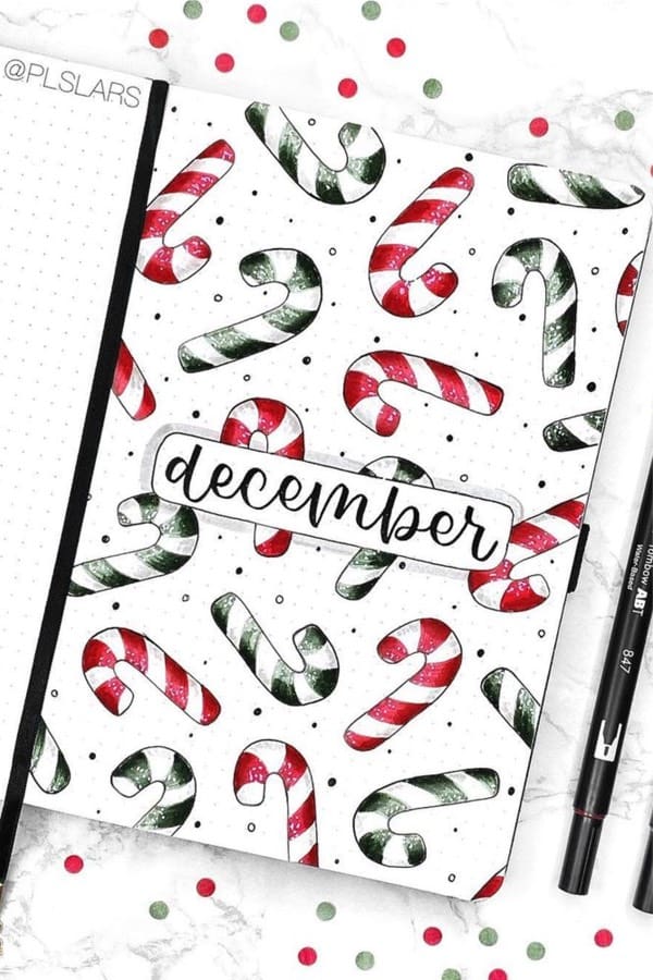 winter candy cane theme bujo cover