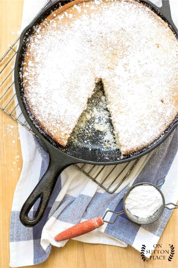 vanilla cake made in cast iron pan