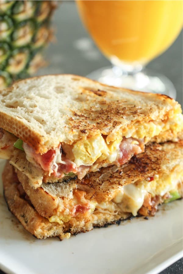 easy grilled cheese melt with breakfast eggs