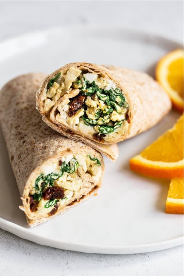 on the go breakfast wrap with egg and spinach