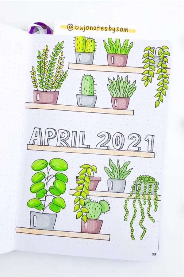 bujo cover inspiration with succulent doodles