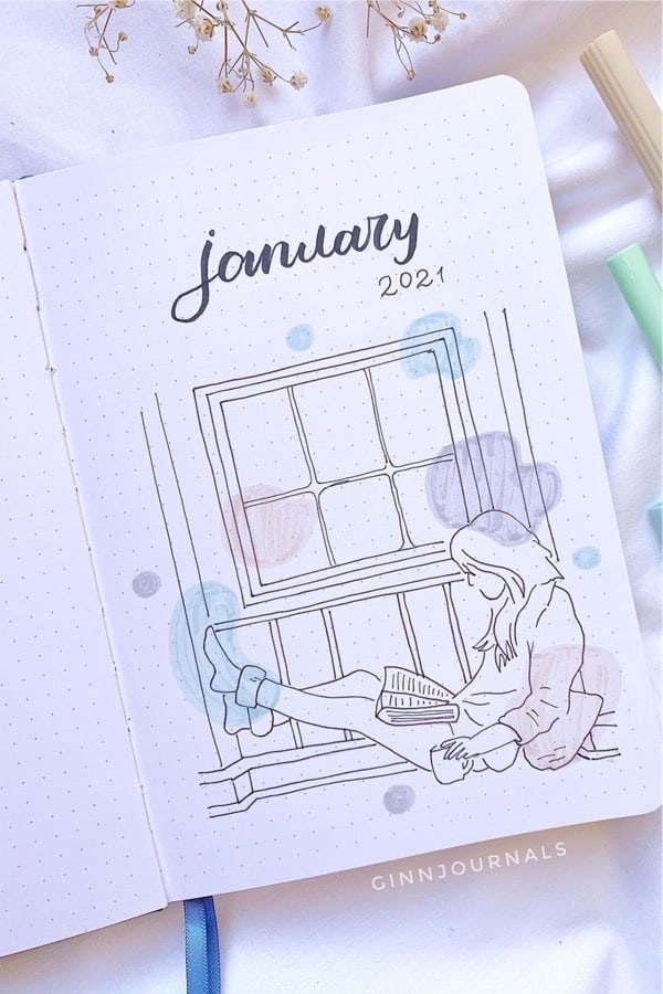 monthly cover with doodles for january
