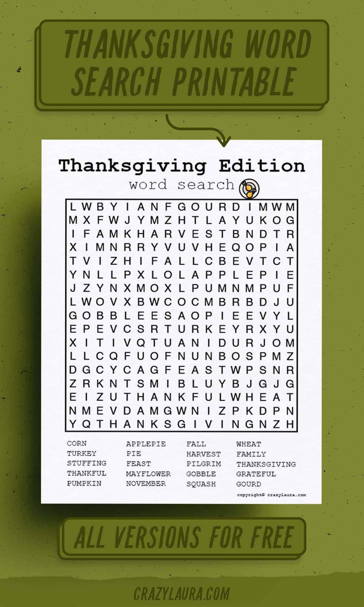 november word search game for kids