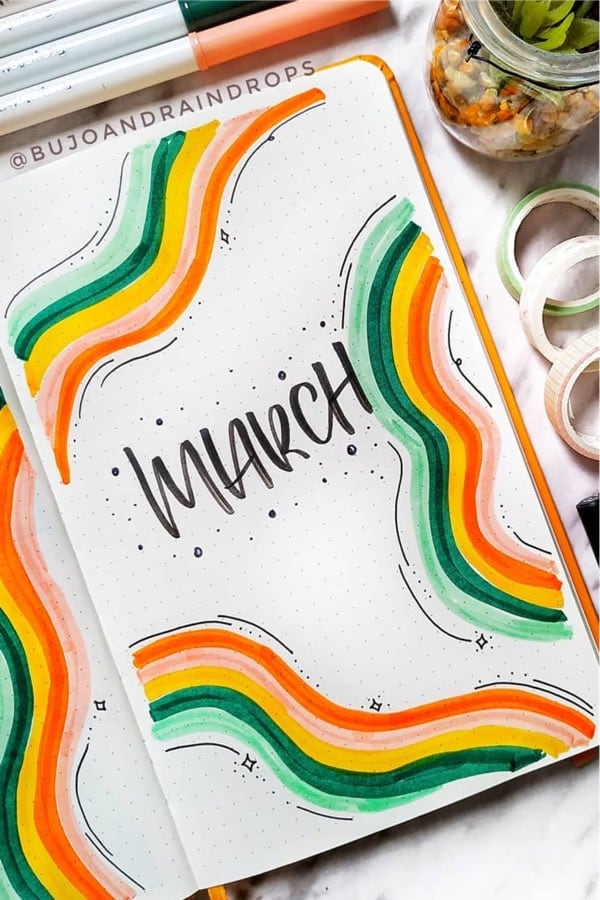 bullet journal march cover with colorful decoration