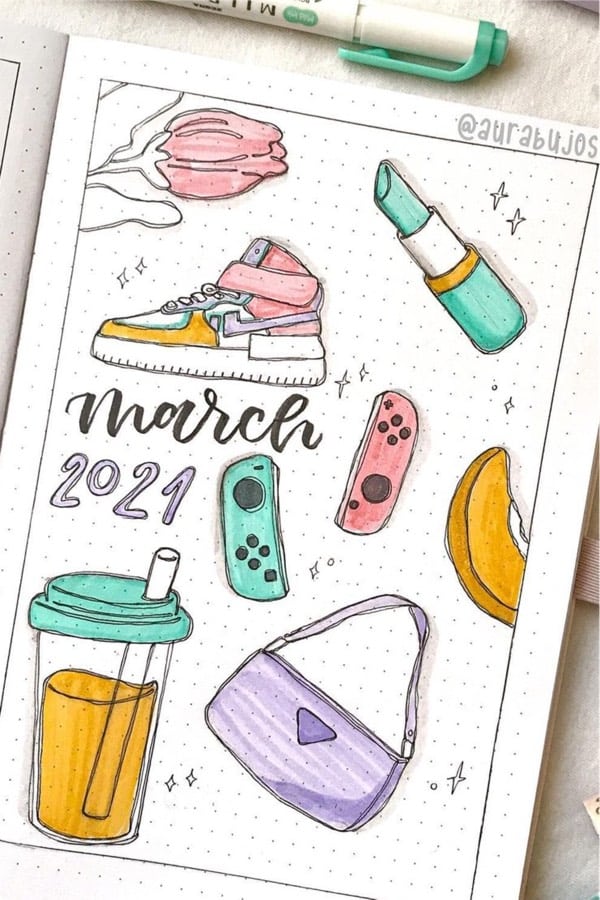 doodle bullet journal cover inpso for march