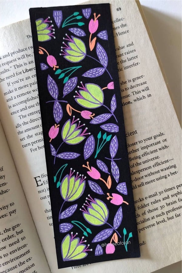 painted bookmark craft with black paper
