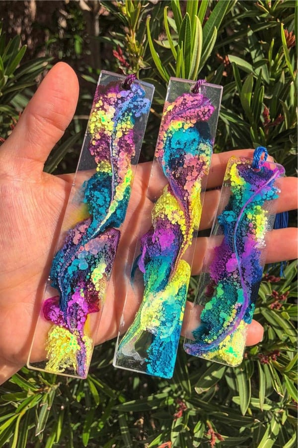 rainbow colored resin bookmarks