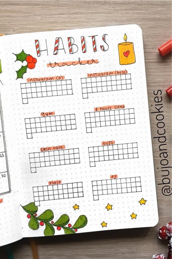 habit tracker with christmas doodles